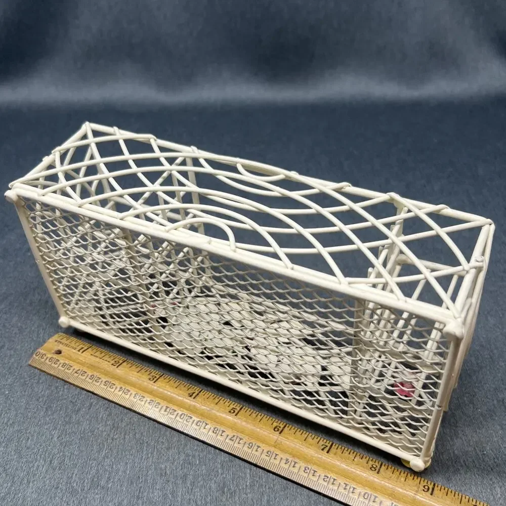 Vintage Floral Wire Lattice Tole Flower Caddy Cottage Core Desk Decor Organizer